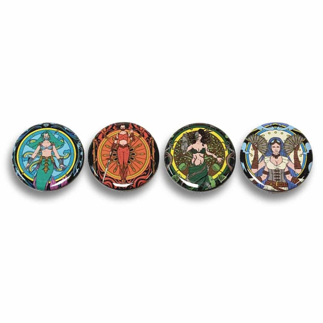 Quadrasesery / Element Goddesses 4 Piece 1.25" Button (or Magnet) Set Handpedia