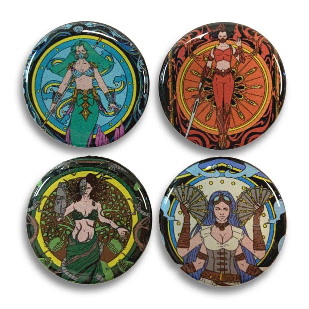 Quadrasesery / Element Goddesses 4 Piece 1.25" Button (or Magnet) Set Handpedia